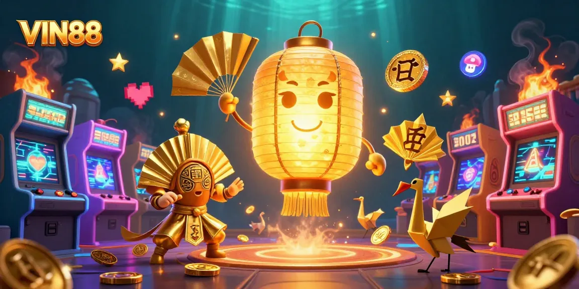 Engage in thrilling gameplay at VIN88 with vibrant gaming displays and magical lantern spirits.