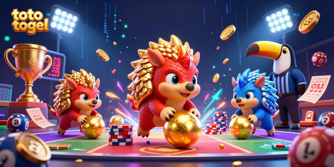 Experience thrilling toto togel action with animated pangolins and vibrant gambling elements.