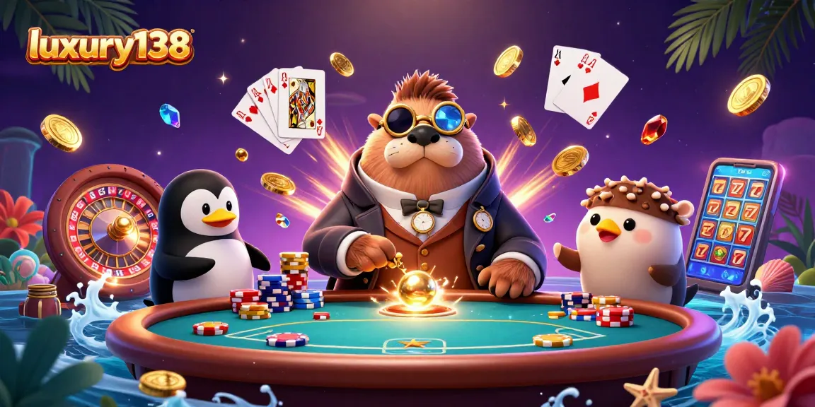 Engage with luxury138's thrilling table games against a backdrop of vibrant casino elements.