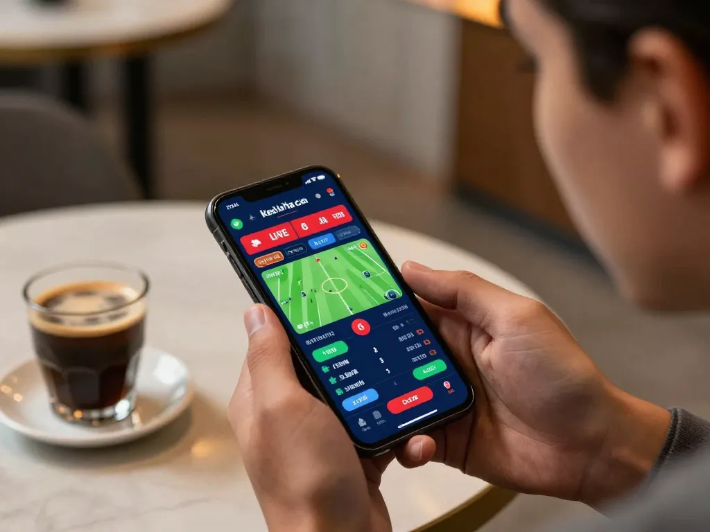 Person engaging with keo nha cai app for live sports betting, showcasing excitement and modern technology.