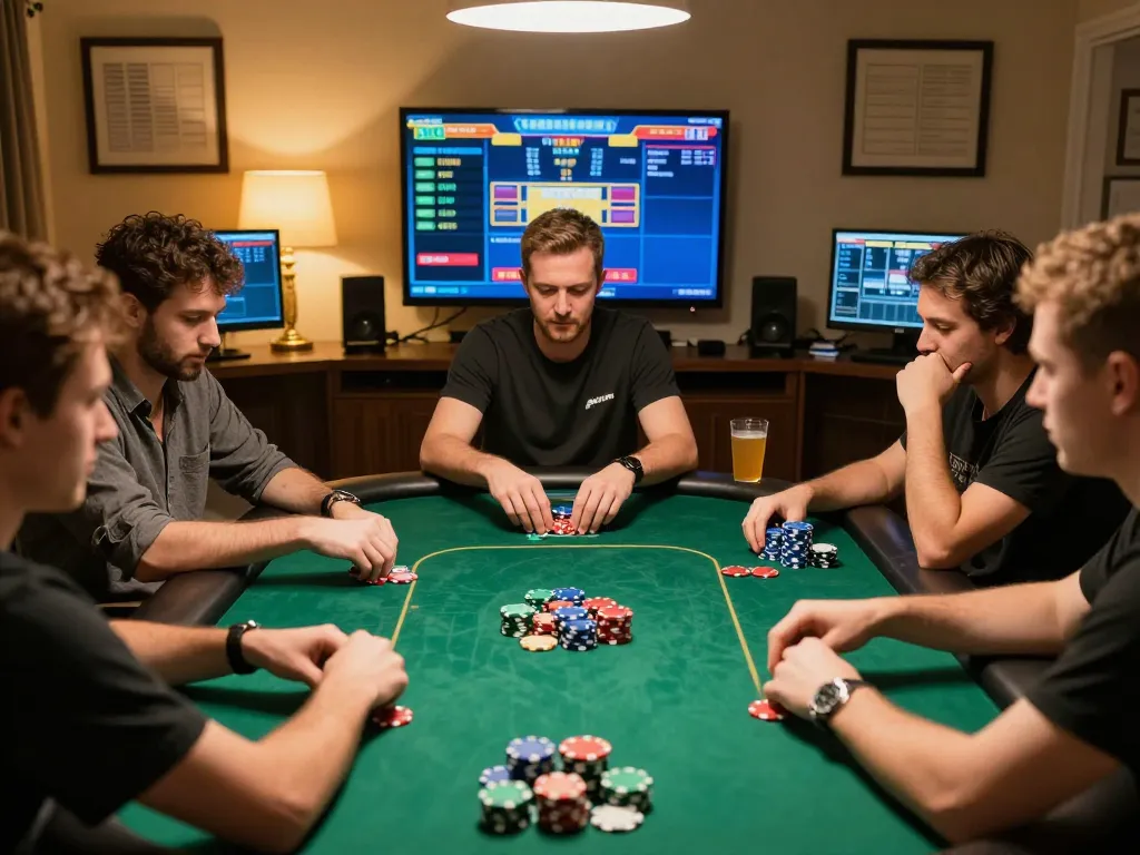 Engaging poker gameplay session featuring TA88 betting strategies and colorful chips.