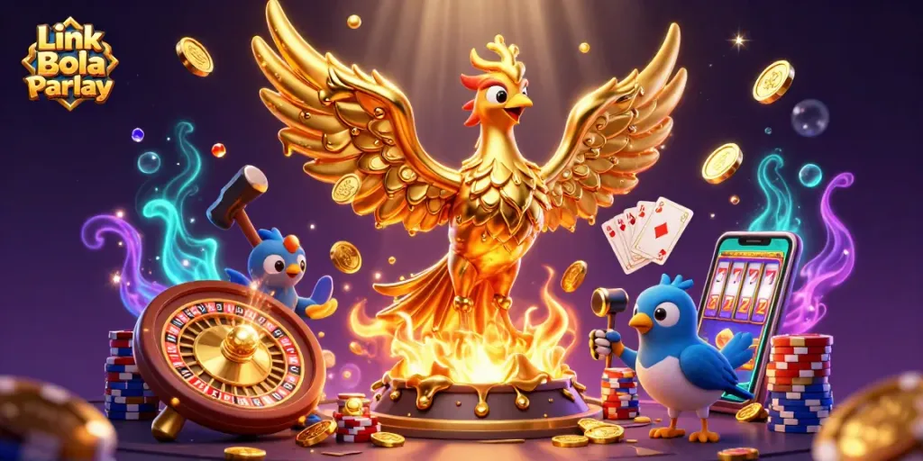Experience the thrill of Link Bola Parlay with vibrant casino elements and golden treasures.
