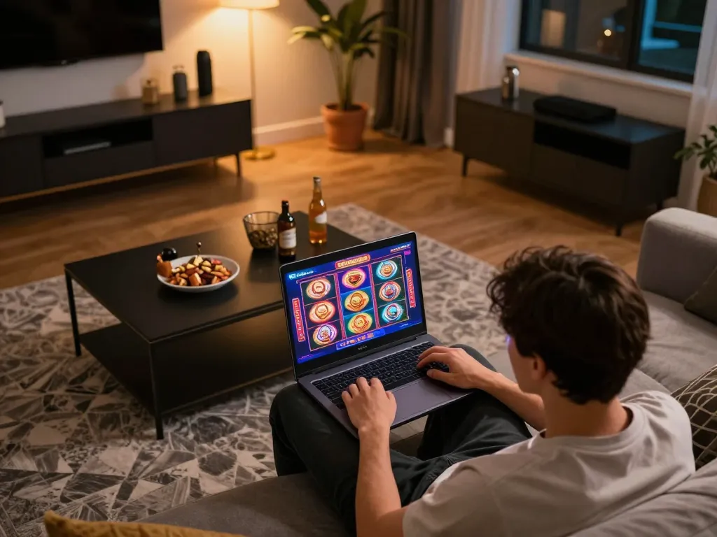 Engaging in gaming with TG88 đăng ký on a laptop in a cozy home setting