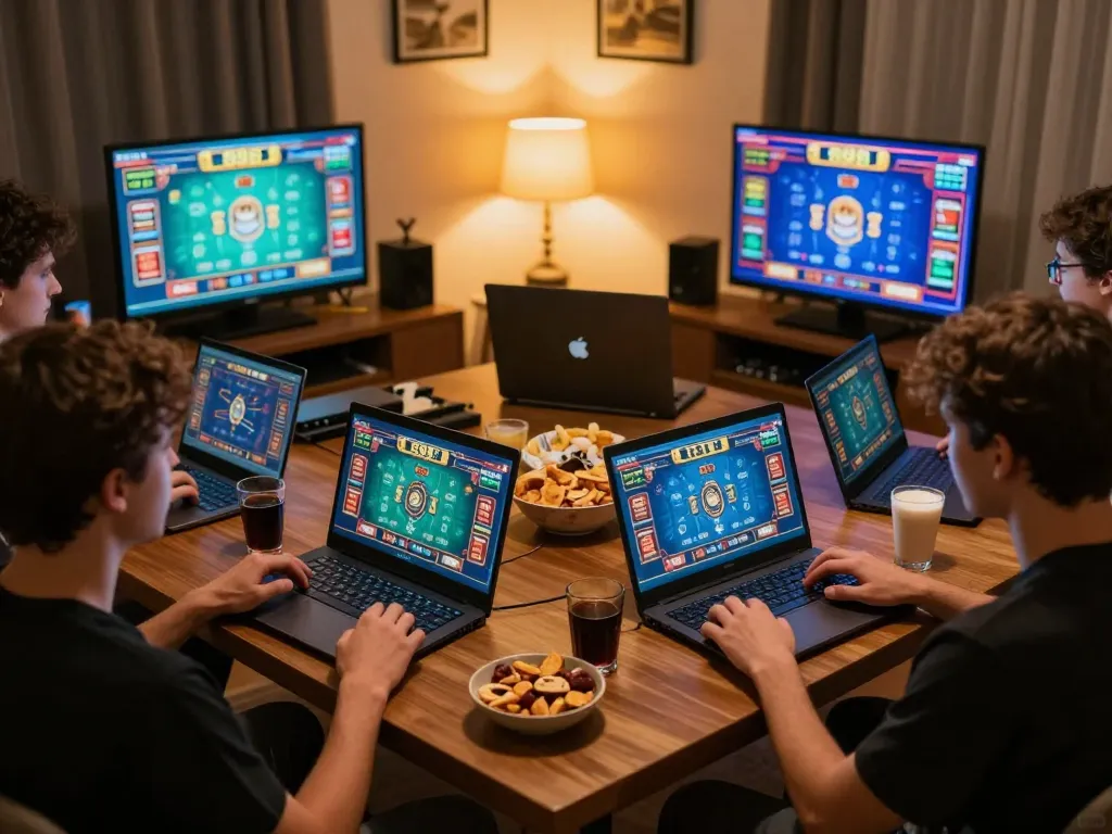 Player engages in thrilling online gaming at home, exploring 888b casino options on laptop