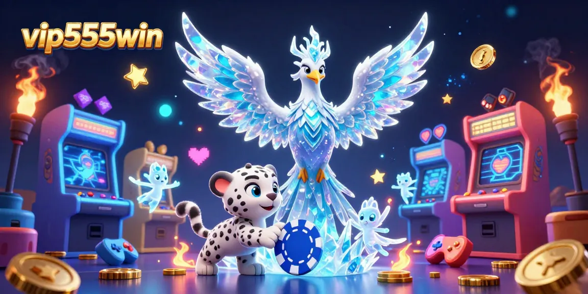 Engage with vip555win's colorful gaming scene featuring vibrant characters and casino elements.