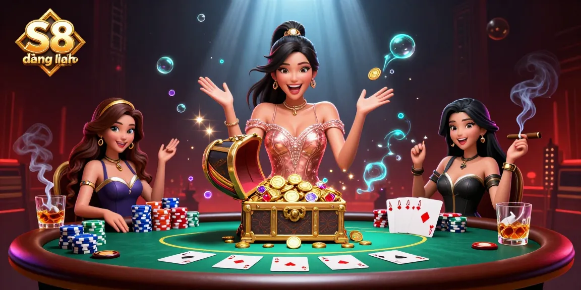 Engage in thrilling gameplay with S8 đăng nhập, featuring an exciting treasure chest of winnings and a vibrant casino atmosphere.