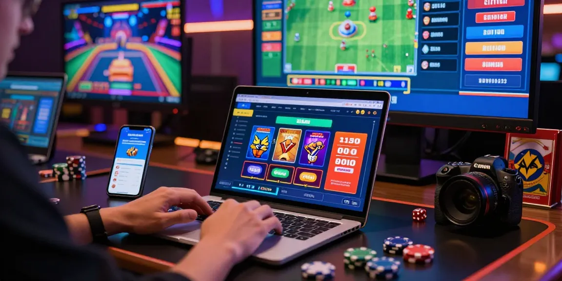 Engaging with HM88's online gaming interface while surrounded by colorful casino graphics.