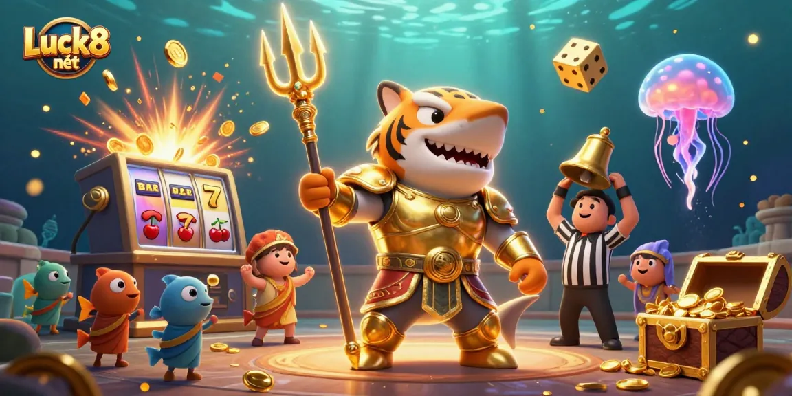 Experience the thrill of Luck8 nét with a jackpot explosion and energetic 3D characters in a dynamic casino scene.