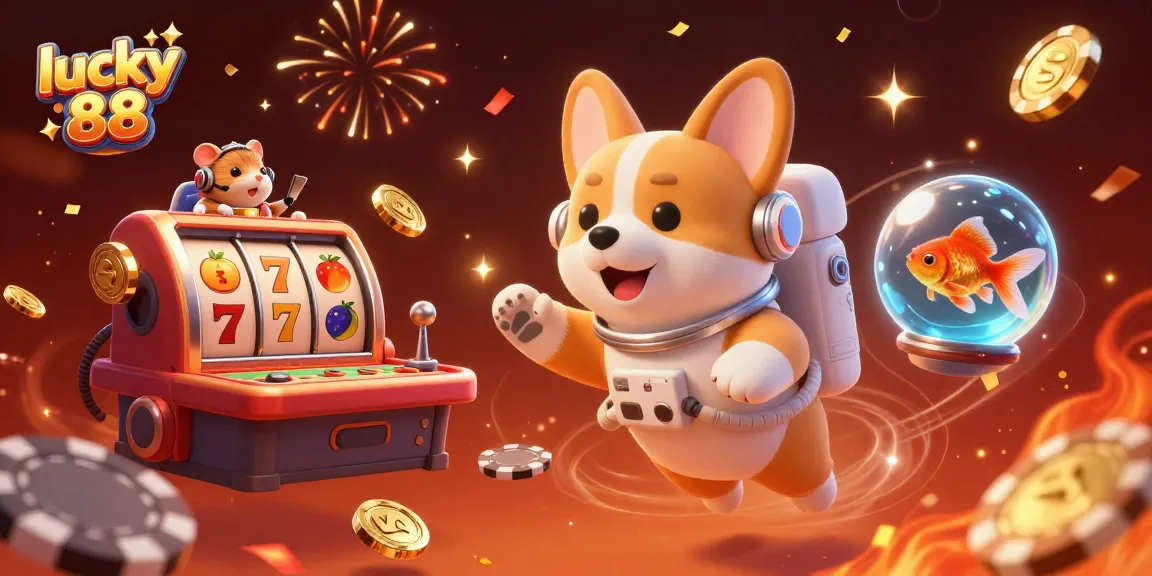 Experience the excitement of lucky 88 slots with a vibrant 3D casino illustration.