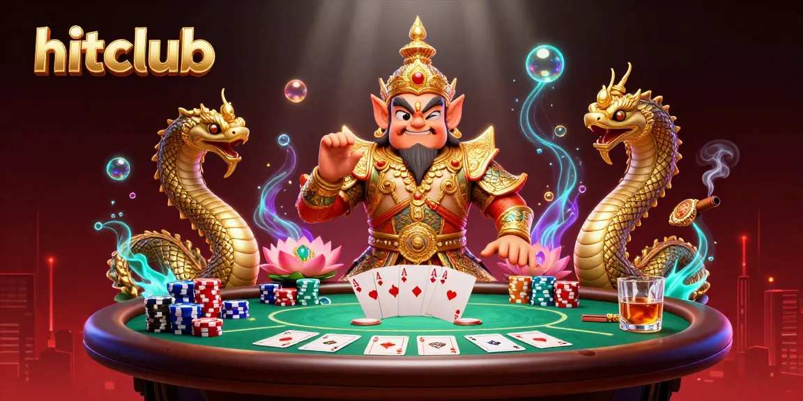 Play thrilling poker at hitclub with vibrant 3D characters, dazzling chips, and cards in a lively casino scene.