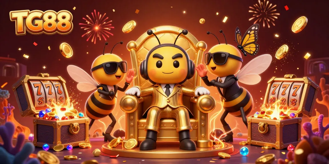 Experience the excitement of TG88 with a buzzing mob boss and magical elements in a rich casino-themed illustration.